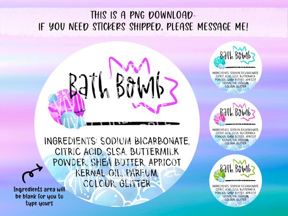 Bath bomb ingredient labels