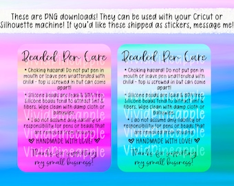 PNG Sticker Download - Silicone Bead Pen Care Instructions - Small Business Sticker