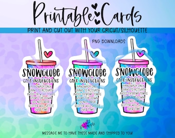 3 PNG Downloads - Snowglobe Tumbler Cup Care Instructions - Tumbler Business Sticker/Card - Small Business Supplies