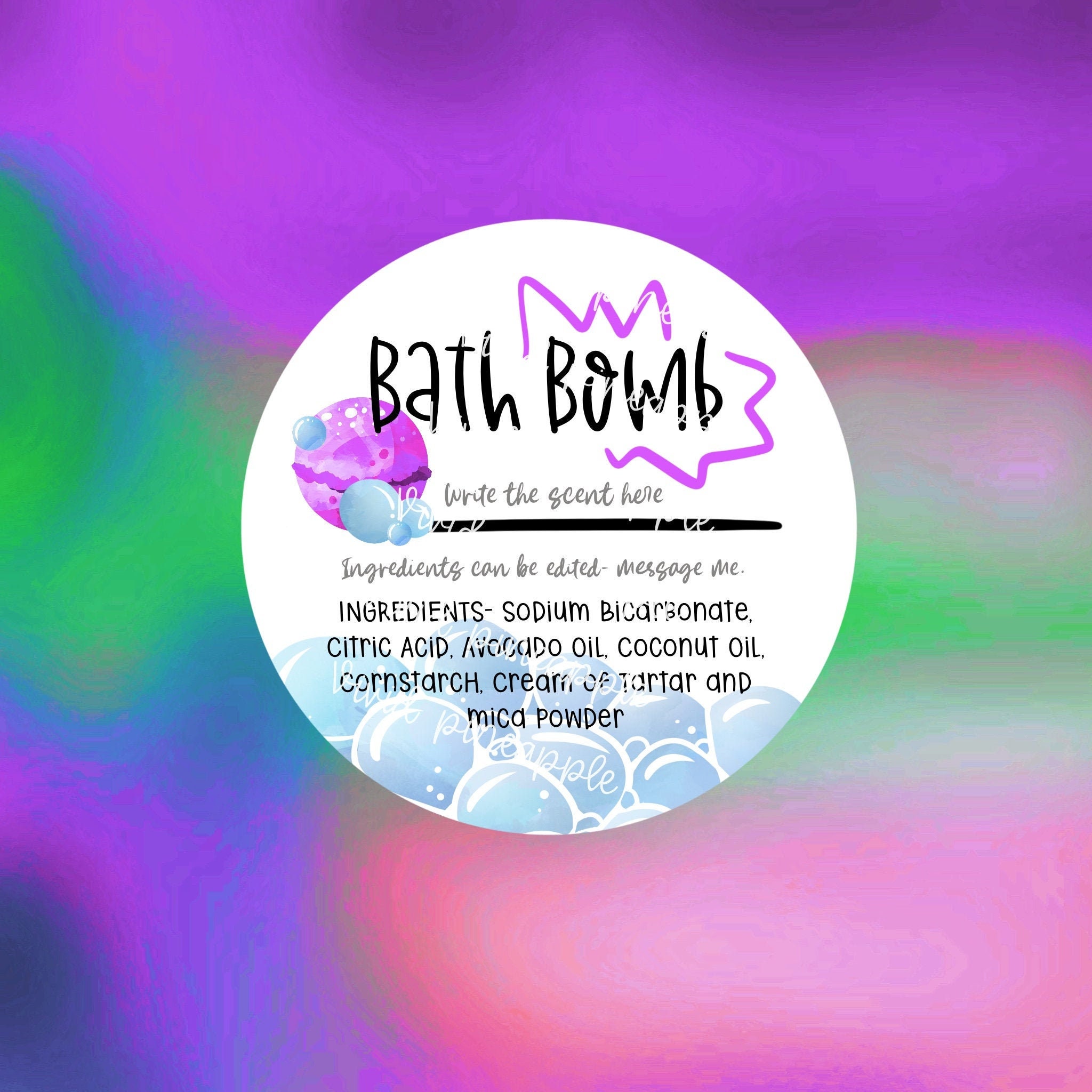 Automatic download Bathbomb Ingredients &amp; Label Bath bomb | Etsy