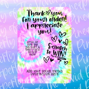 PNG Download - Tie Dye Scratch to Win Card Design - Scratch Off Cards - Digital Download - Small Business Supplies