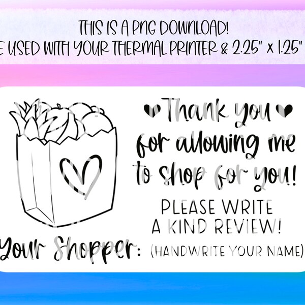 PNG Sticker Download - Personal Shopper - Thank You - Thermal Printer Label Download - 2.25” x 1.25”  Business Sticker