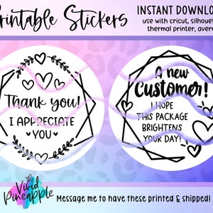 PNG Sticker Download - A New Customer - Thank You - Thermal Printer Label Download - 2” Round - Hippy Bohemian - Small Business Sticker