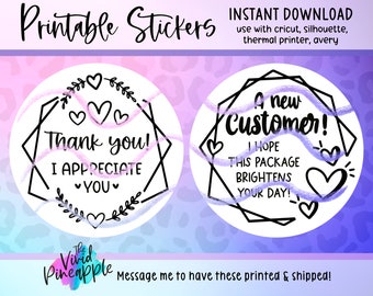 PNG Sticker Download - A New Customer - Thank You - Thermal Printer Label Download - 2” Round - Hippy Bohemian - Small Business Sticker
