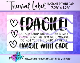 PNG Sticker Download - Fragile Handle With Care - Funny Sticker - Thermal Printer Label Download - 2.25” x 1.25” - Small Business Sticker