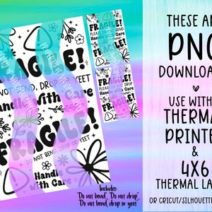 PNG Thermal Sticker Download - Fragile Sticker - Thermal Printer Label Download - 4”x 6” Labels - Small Business Sticker