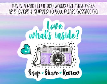 PNGステッカーダウンロード - 中身が気に入った？レビューシェア - カメラ - 中小企業向けステッカー - 中小企業向けステッカー - レビューを残すステッカー