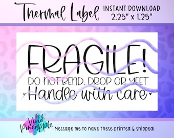 PNG Sticker Download - Fragile Handle With Care - Thermal Printer Label Download - 2.25” x 1.25” - Hippy Bohemian - Small Business Sticker