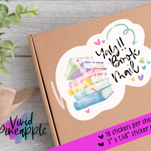 18 Stickers - Book Mail Stickers * Small Business Stickers * 18 Stickers Per Sheet * 2”x1.47” Size