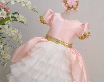 pink gold baby dress