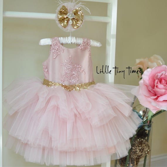 Rose Gold Sequin Sash Baby Girl Dresstoddler Fancy Pageant Etsy