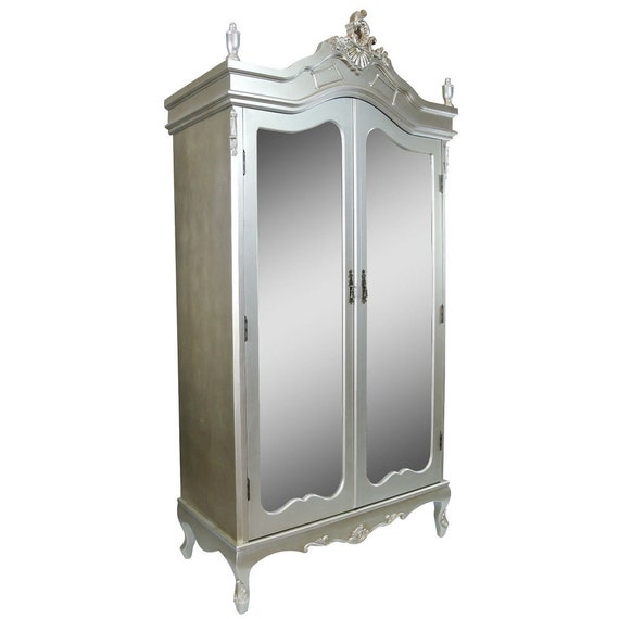 Antique French Style Silver Full Mirror Door Armoire Wardrobe Etsy