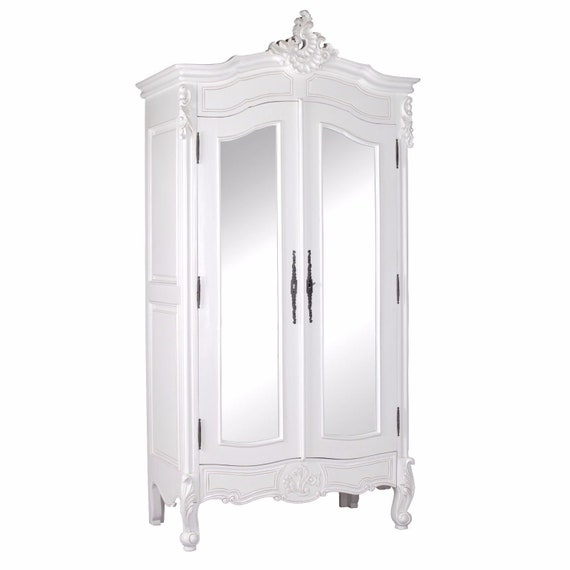 Antique French Style White Full Mirror Door Armoire Wardrobe Etsy