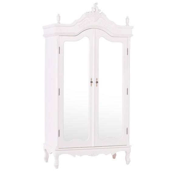 Antique French Style Cream Full Mirror Door Armoire Wardrobe Etsy