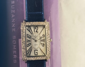 Vintage Suzanne Somers Rhinestone Watch: Blue Velvet Band, Never Worn