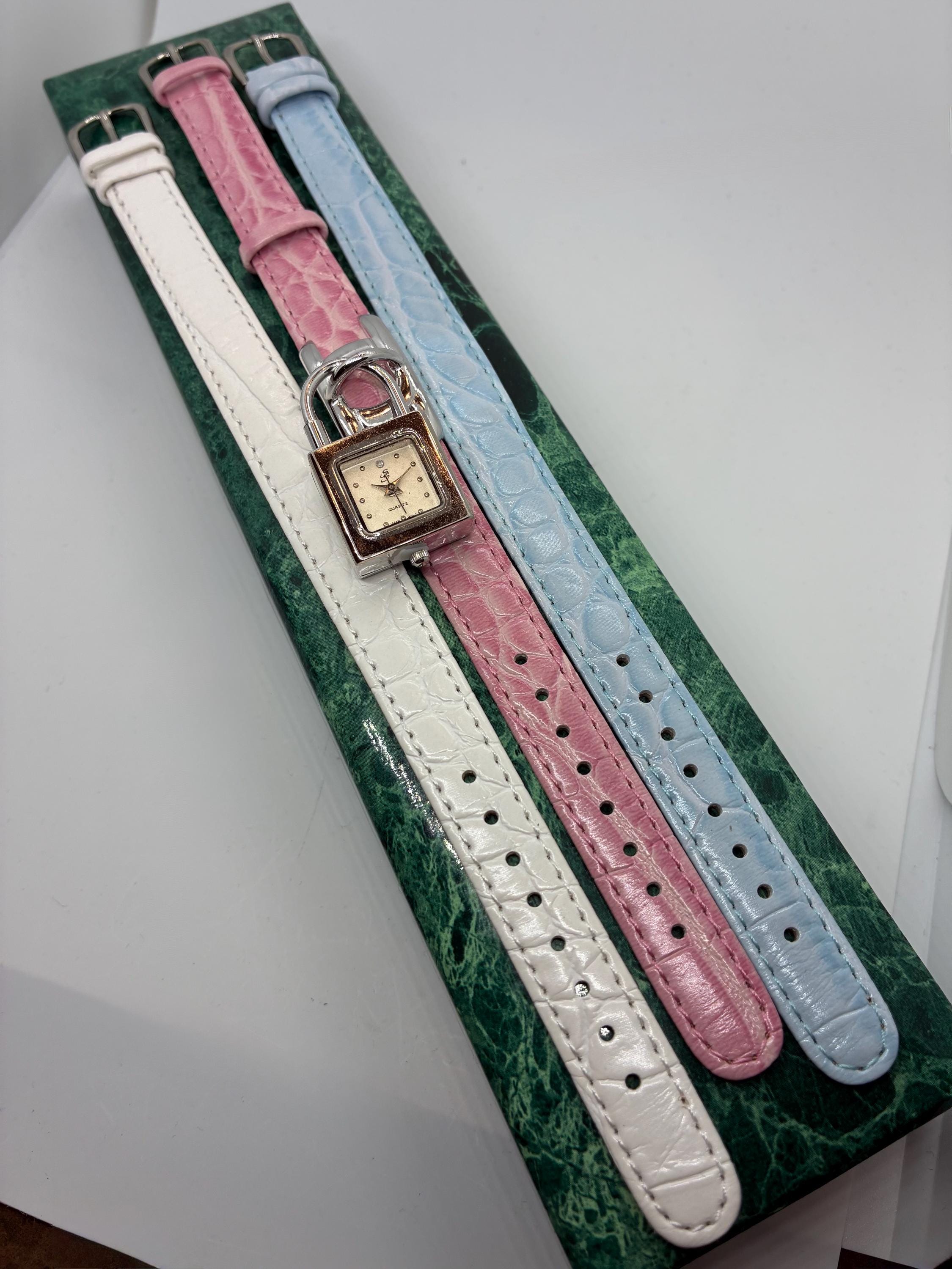 Rare Find Suzanne Somers Pad Lock Watch With Three Leather  display picture 1