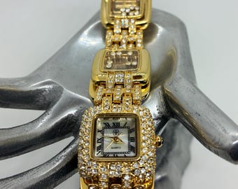 Vintage Suzanne Somers Rhinestone Watch - Gold Tone, Never Worn