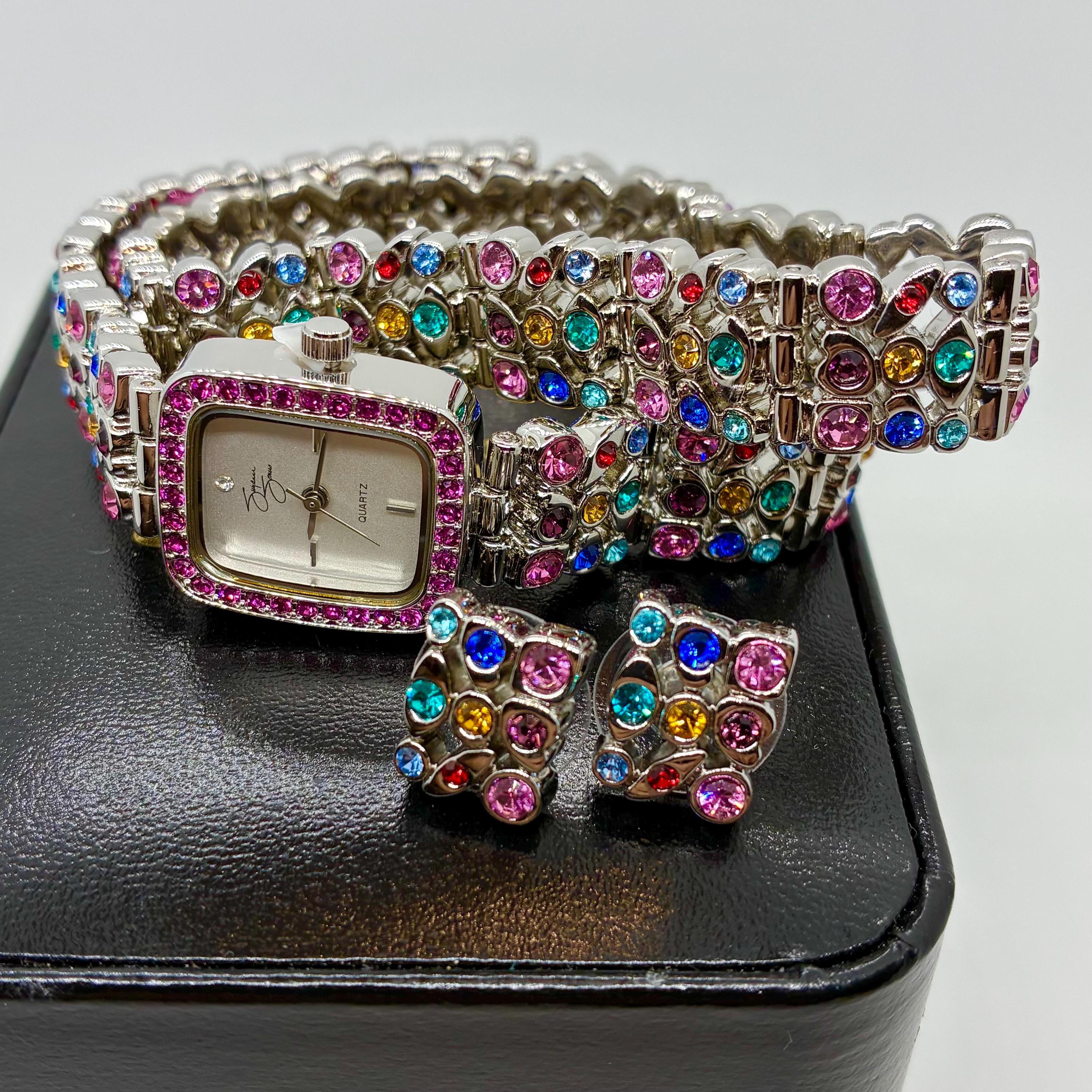 Colorful Gemstone Watch Earring and Bracelet Set Suzanne Somers SUZANNE SOMERS DBJ STERLING 18k GOLD OVER 925 | Mercari main image 4