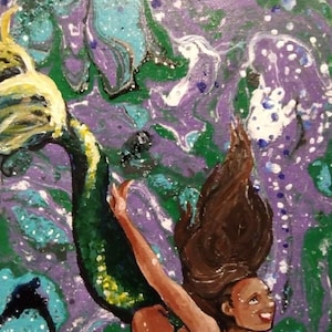 Swimming Mermaid Painted Onto Aqua Painted Canvas Is Original Painting Is The Perfect Gift