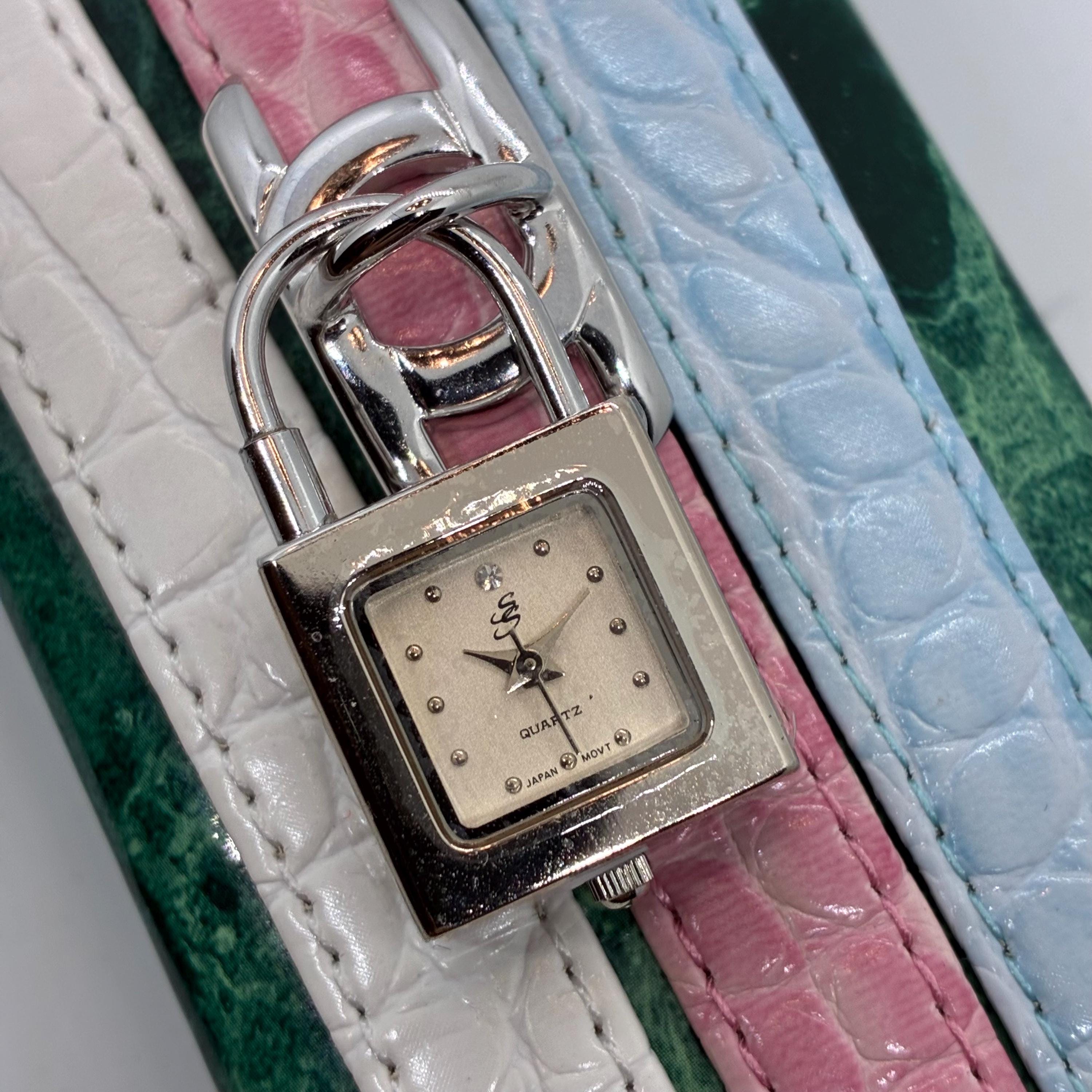 Rare Find Suzanne Somers Pad Lock Watch With Three Leather 