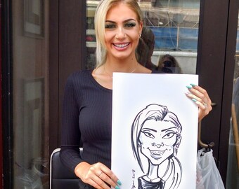 Karikatuur Tekening van foto - 1 persoon getekend in zwart-wit - gepersonaliseerd cadeau voor uw geliefde