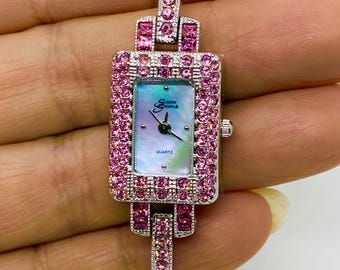 Rare Suzanne Somers Pink Rhinestone Watch - Silver Tone, Never Worn