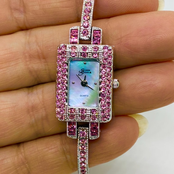 Rare Suzanne Somers Pink Rhinestone Watch - Silver Tone  display picture 1