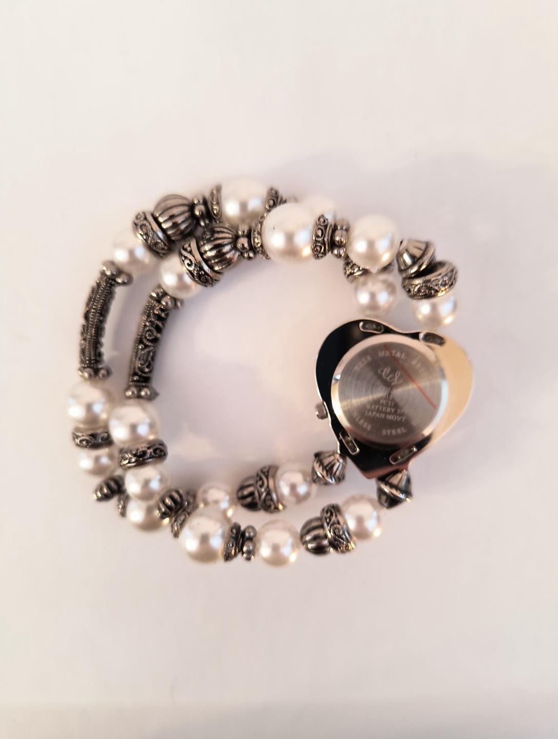 Vintage Colleen Lopez Heart Watch: Pearl & Silver Beaded  display picture 2