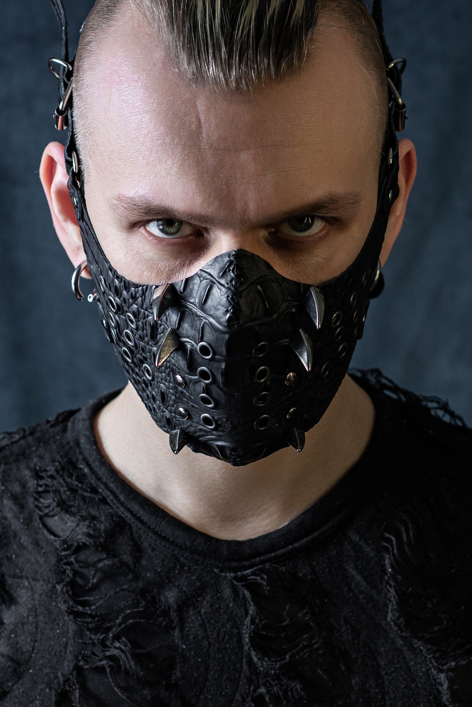 Leather face mask with fangs half face mask gothic mask Etsy