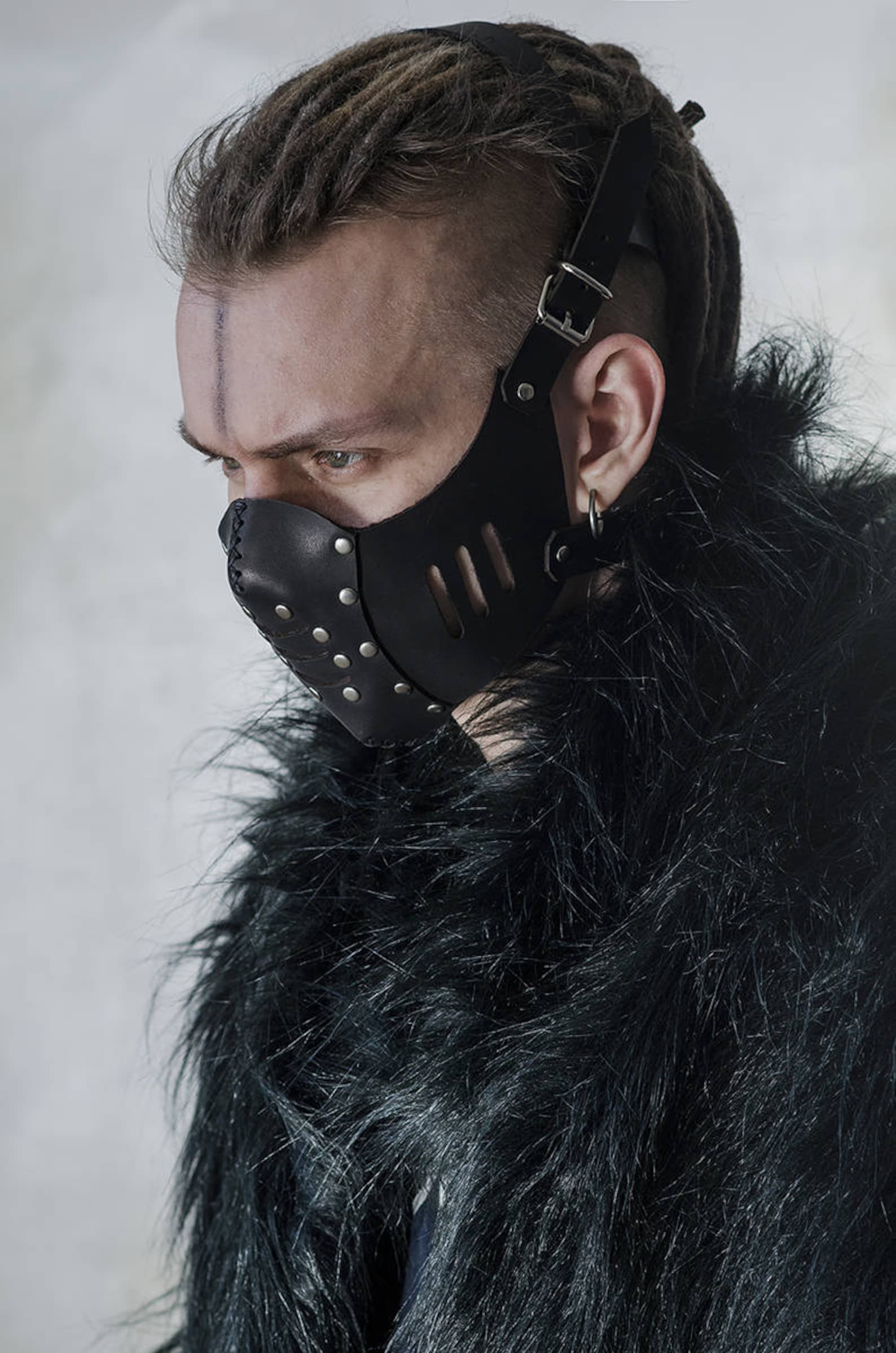 Cyberpunk mask. Leather mask gothic fetish muzzle half face Etsy