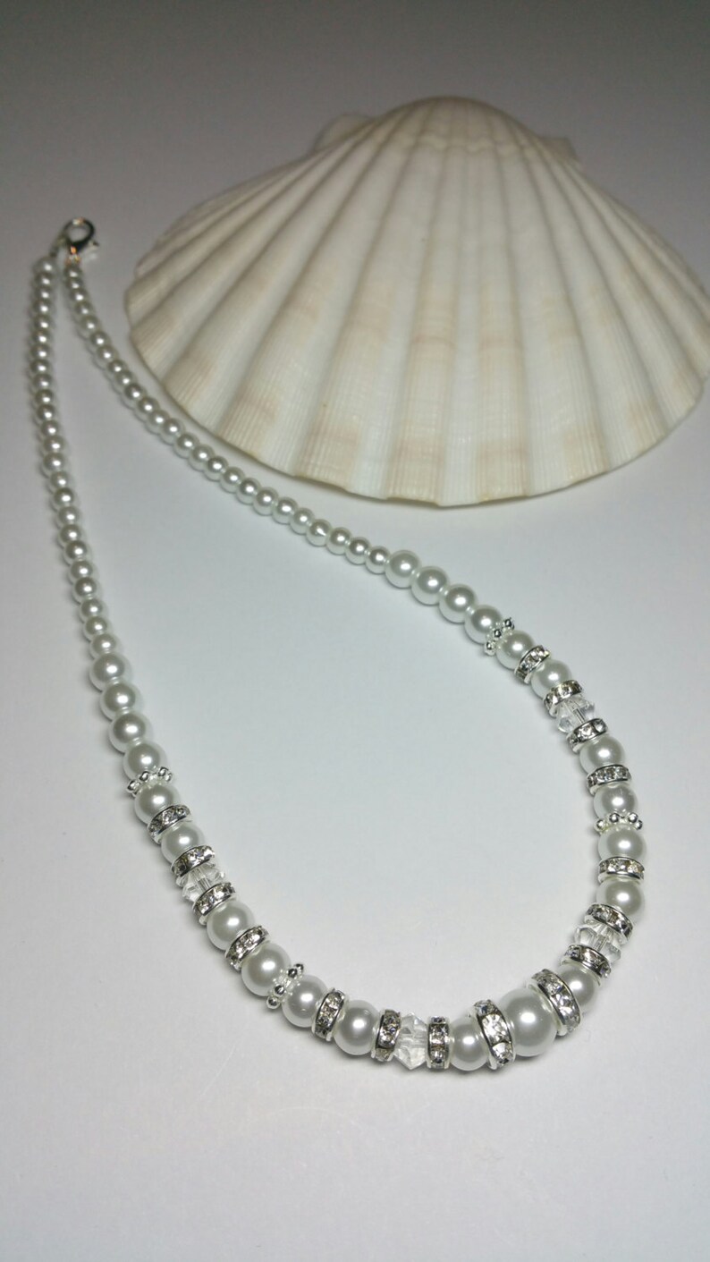 Little Girls Necklace Bracelet White Glass Pearl Set Rhinestone Wedding Jewellery Flower Girl Gift Daughter of the Bride Jewellery Set