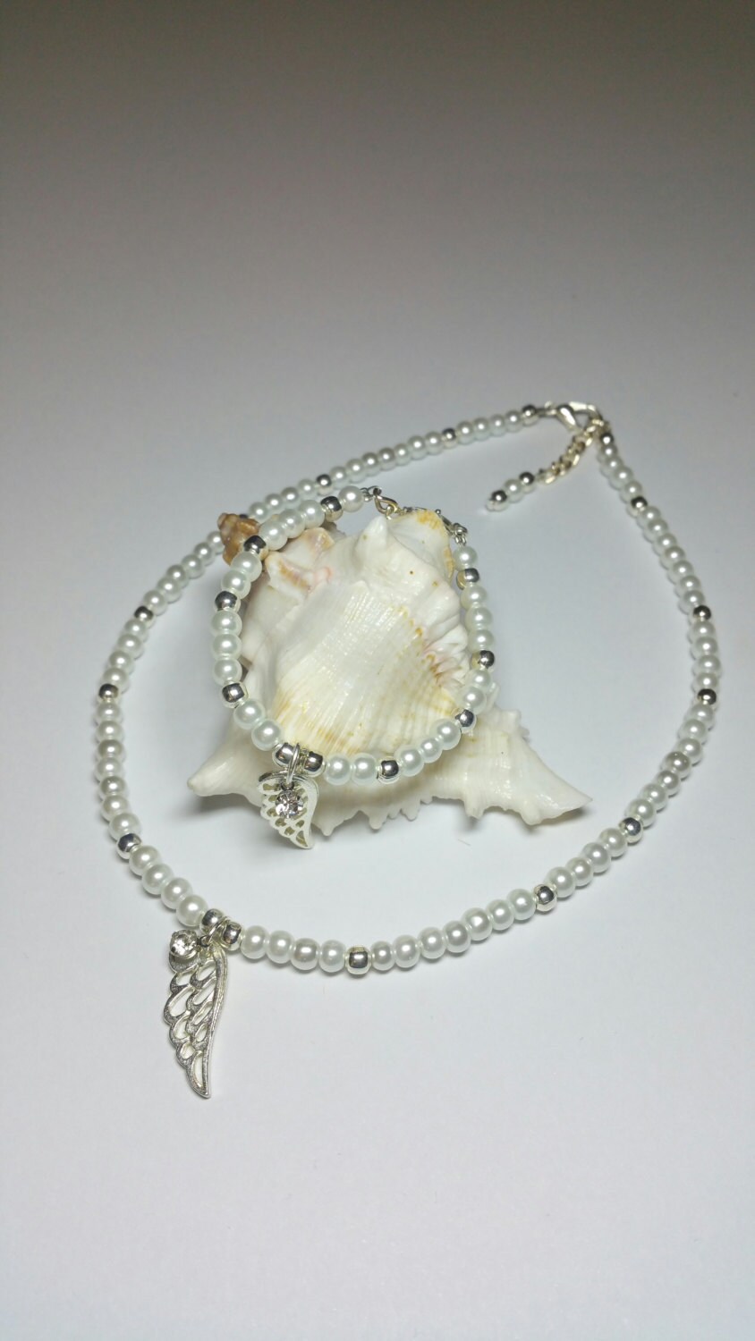 Girls Angel Wing Jewellery Set Kids White Glass Pearl Angel | Etsy