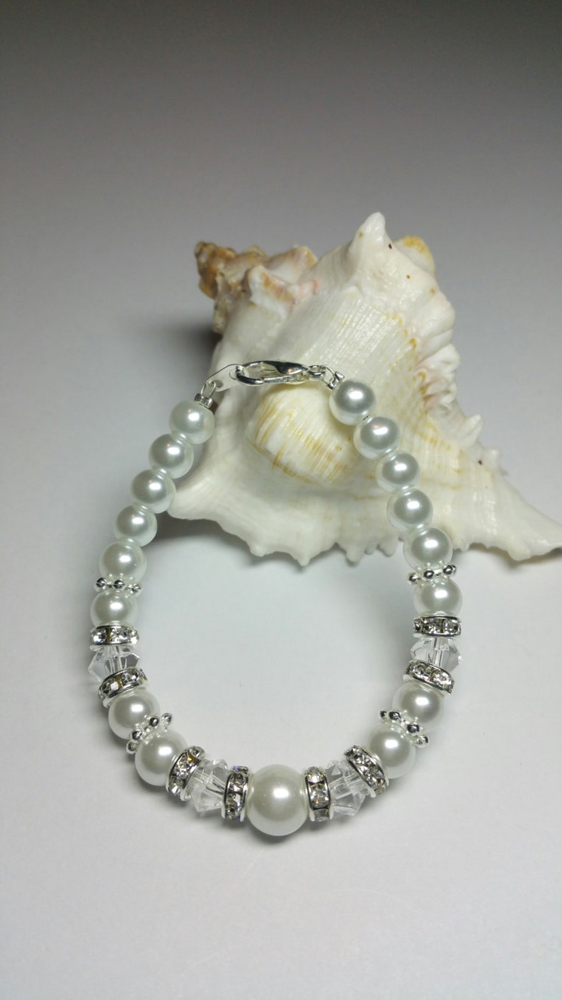 Little Girls Necklace Bracelet White Glass Pearl Set Rhinestone Wedding Jewellery Flower Girl Gift Daughter of the Bride Jewellery Set