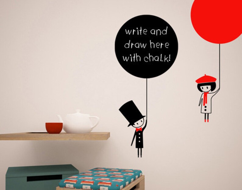 balloon message chalk board wall sticker boy and girl wall | etsy