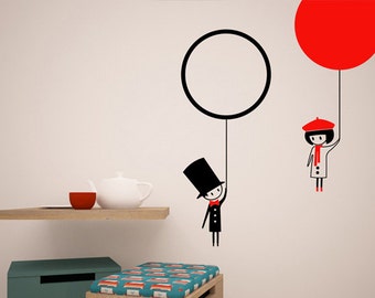 Gone with a balloon - boy and girl wall decals wall stickers - baloon wall decals - fly with a balloon wall decals