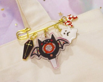 Quirky Stray Kids Halloween Brooch Pin: Bat & Ghost Accessory