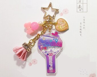 Pink Sparkly BTS Lightstick Keychain - Cute Army Bomb Accessory - K-Pop Fan Gift for Army (PINK)