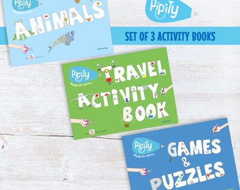 Pipity Children’s Book Set| Animals Arts and Craft Book| Travel Activity Book | Games & Puzzles Activity Book | Gift Set for Kids |