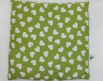 Cherry stone pillow Grain pillow green with white hearts