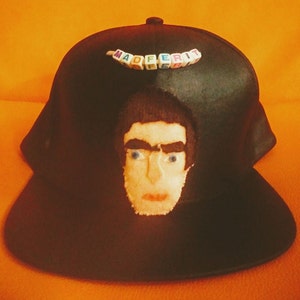 Oasis, Liam Gallagher, unofficial, hand-painted black snapback cap with handmade handcrafted Liam
