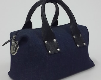 Dark blue denim doctor bag.Top handle bag.
