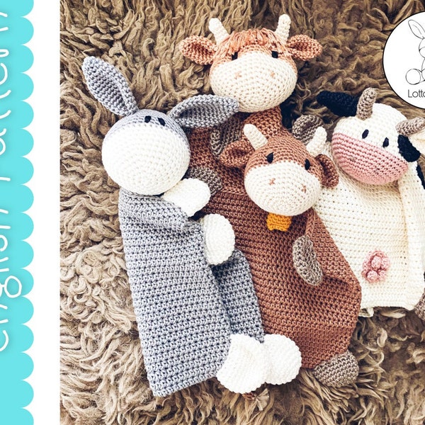 English Crochet Pattern Bundle Comforter Cow & Donkey