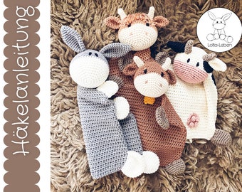 Instruction package for comfort blanket donkeys & cows (German crochet pattern)