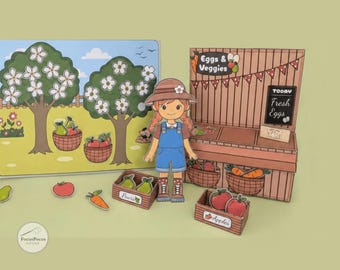 Printable Garden Quiet Book | Kids Busy Book PDF | Garden Market Pretend Play | Interactive Papercraft | Preschool Activity