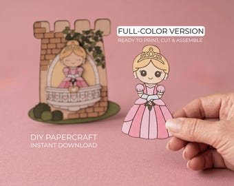 Princess Paper Craft – Tower Printable, Fairy Tale Activity for Kids, Cut and Glue Craft