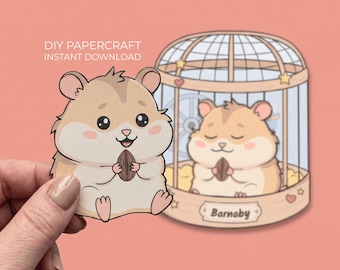 Hamster Paper Craft – Bedtime Routine Helper, Hamster Cage Printable, Quiet Activity for Kids, Cut and Glue Craft