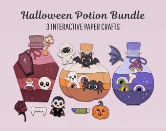 Halloween Craft Bundle for Kids, Potion Bottle Paper Crafts, Printable Halloween Activity, Coloring Pages, Cut and Glue Kids Craft