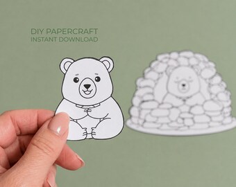 Bear Coloring Craft – Cave Printable, Woodland Coloring Activity for Kids, Cut and Glue Craft