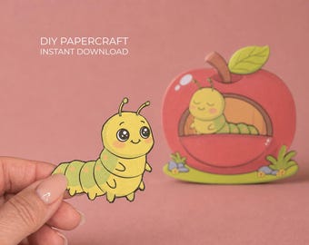 Caterpillar Paper Craft – Apple Home Printable, Cut and Glue Activity for Kids, Fine Motor Preschool Craft