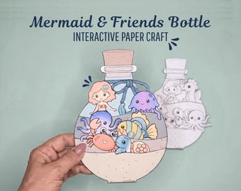 Printable Mermaid Craft for Kids | Under the Sea Paper Toy | Ocean Coloring and Cutting Activity | Mermaid Lagoon PDF